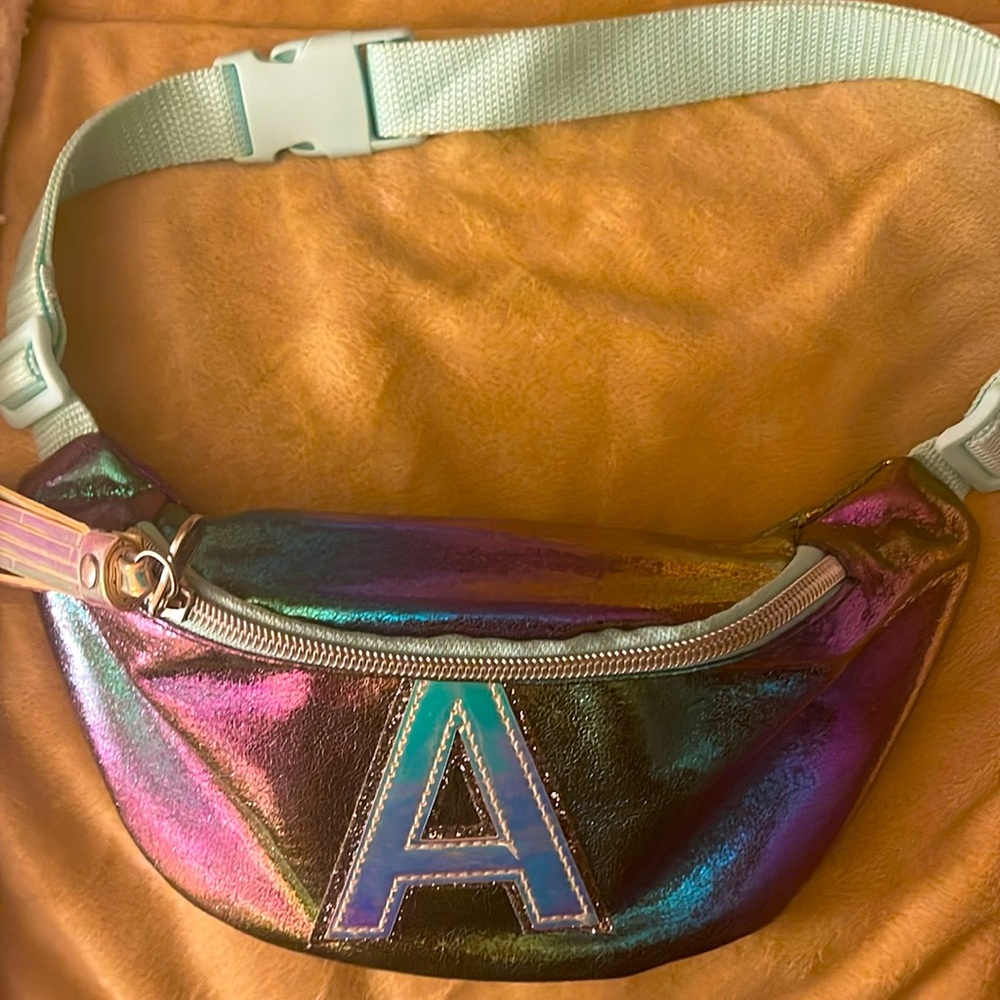 Kids fanny pack with the initial “A” on it by Justice brand.